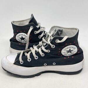Converse Chuck Taylor All Star High Lugged Shoes Womens 8 Black Red Hearts